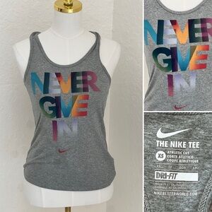 Nike Women's Gray Tank Top - 'Never Give In' Graphic XS